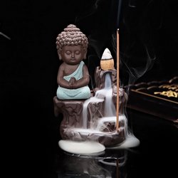 eCraftIndia Buddha Smoke Backflow Incense Holder (7 cm x 7 cm x 12 cm, Green)