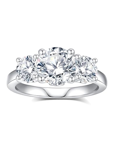 Alliance en moissanite pour femme 3 pierres bague de fiançailles en argent S925