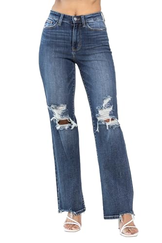 Judy Blue Women's High-Rise 90's Straight Leg Ripped Jeans