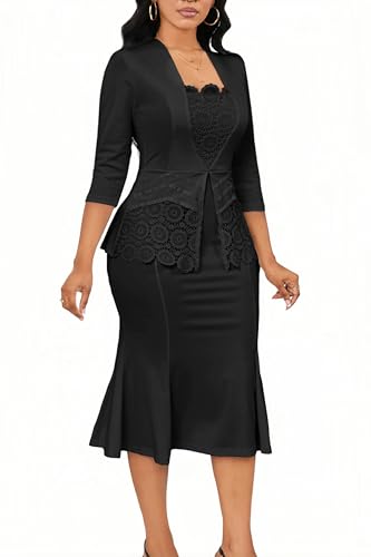 Image of Elegant Church Dress for Women Midi Dresses Work Wear Vintage Pencil Dress for Business Casual Outfits