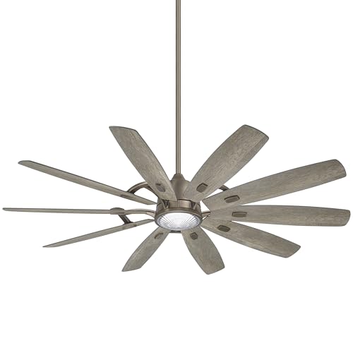 MINKA-AIRE F864L-BNK Barn 65" 10-Blade LED Ceiling Fan in Burnished Nickel Finish with Savannah Gray Blades and Clear Ribbed Glass