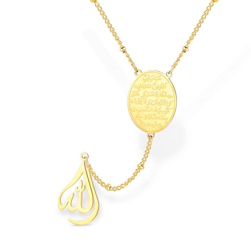 VASSAGO Collier ovale islamique Ayatul Kursi pour femme Collier en forme de goutte d'eau Pendentif arabe musulman Calligraphie En acier inoxydable Cadeau pour...