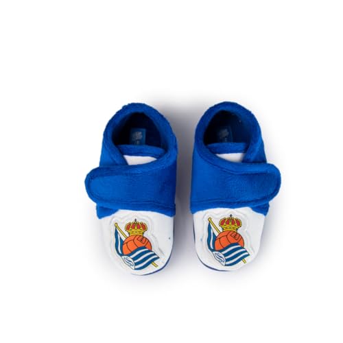 MARPEN SLIPPERS, Zapatillas de Casa Botitas de Invierno de la Real Sociedad de Fútbol con Velcro para Niño o Niña, Blanquiazules con Escudo, Talla 20