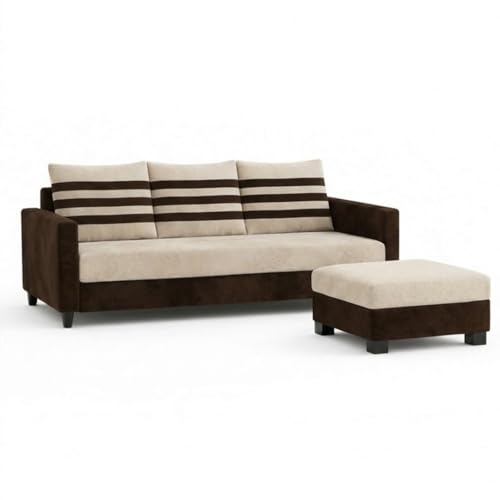 Image of Cavina 4 Seater L Shape Sofa Set with Movable Ottoman | Flexible Left or Right Layout | Luxury Velvet Suede Fabric | Modern Living Room Sofa | Dark Brown-Cream