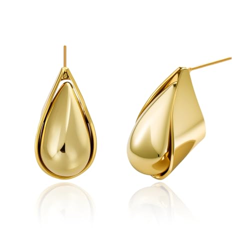 Cicy Bell Womens 14k Gold Plated Earrings Teardrop Chunky Gold Elegant Stud Post Earrings Trendy Jewelry for Lover Mom Friends