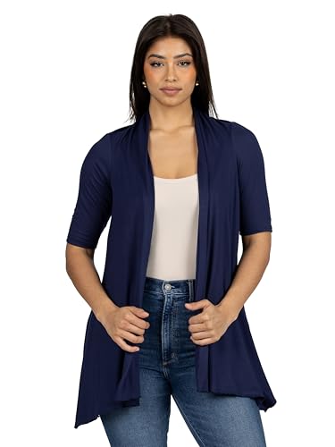 24seven Comfort Apparel Loose Fit Open Front Cardigan with Half Sleeve