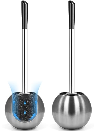 IXO Toilet Brush and Holder 2 Pack, 304 Stainless Steel Toilet Brush with Larger and Longer Comfortable Brush Handle, Toilet Bowl Brush for Bathroom Toilet - Ergonomic, Pratical Durable