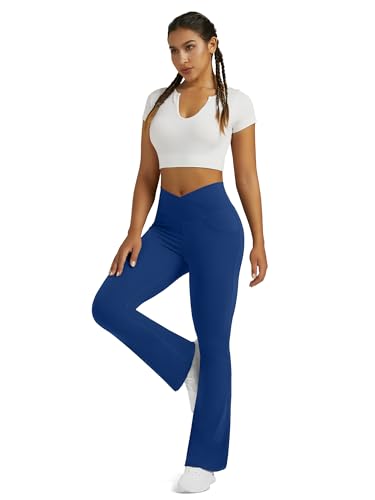 Image of Flare Leggings for Women Yoga Pants with Pockets High Waisted Crossover Flare Yoga Pants Bootcut Yoga Leggings