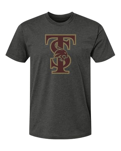 Texas State University Shirt TXST Bobcats Apparel TS Logo on Super Soft Heather Charcoal Grey T Shirt Comfy Tee for Men and Women (Small)