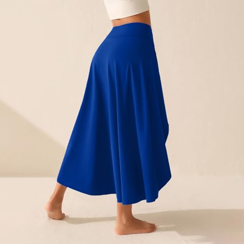 Womens Maxi Skirts Flowy High Waist Wrap Athletic Yoga Skirt with Slit Asymmetrical Ruffle Skirts with Shorts3