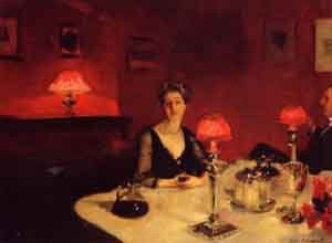 Reproduction peinture à l'huile haut de gamme Sargent A Dinner Table at Night pour salon
