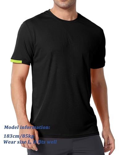 Men's Running T-Shirts 3 Pack Gym Muscle Fit Cool Dry Short Sleeve Athletic Training Tops - Black/Black/Black-S - Image 2