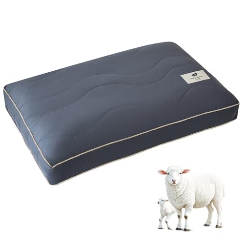 YOUR MOON Natural Soft Wool Pillow Queen Size Support Soft Bed Pillows for Sleeping Premium Australian Wool Filling with 100% Cotton Cover Down Alternative Pillows (Gray)