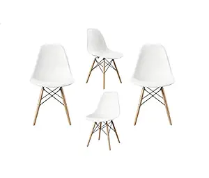 Finch Fox Style Modern Dining Armless Molded ABS Plastic Side Chair with Wood & Black Accents Iconic American Mid-Century Styling (White) (Set of 4)