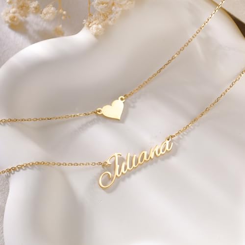 Custom Layered Name Necklace Personalized with Heart 18K Gold Plated Customized Nameplate Necklace Gifts for Women3