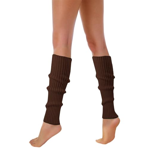 Generisch Beinwärmer für Erwachsene Damen Bein Stulpen Strümpfe für 80er Jahre 80s Party Karneval Tanzen Aerobic Kostüm Accessoires Overknees (Coffee One Size)