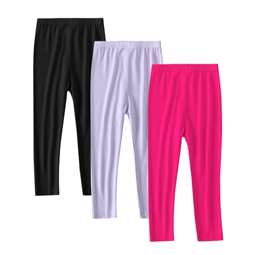 Girls 3PC Leggings Pants Children Girl Solid Color Stretchy Long Pants Elastic Waist Joggers Trousers Breathable