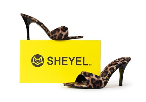 Image of SHEYEL Women's Leopard Print Stiletto Heels | Stylish Open Toe Slip-On Sandals | 3.5 inches Heels
