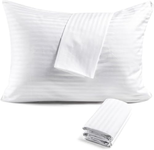 Image of Toddler Travel Stripes Pillowcases 12 x 16 Inches - 2 Piece - Zipper Closure 100% Egyptian Cotton 400 Thread Count Soft & Breathable Travel Pillowcases Wrinkle & Fade Resistant - White