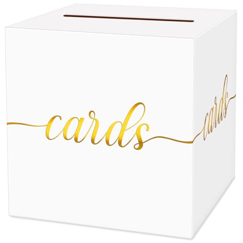 Image of 1 Pack White and Gold Foil Card Box for Party, 8.7 inch White Gift Card Box for Birthday, Wedding, Baby Shower, Retirement, Anniversary, Bridal Shower, Graduation, Raffle Ticket