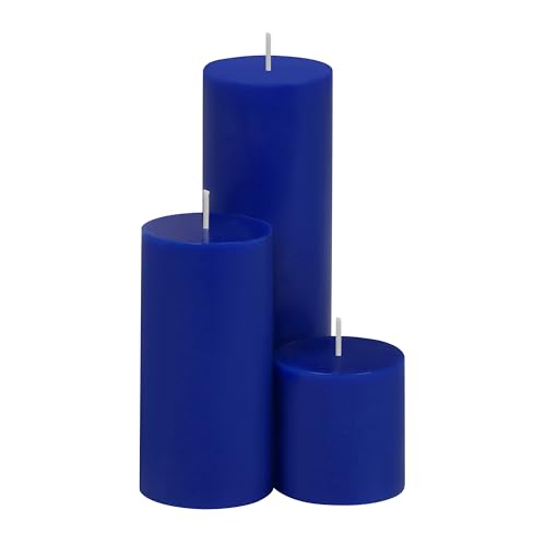 PROSPERRO LUMO by Parkash Candles Unscented Pillar Candles Set of 3 || 2x2, 2x4, 2x6 Inches || Paraffin Wax Candles || Home Decor (Dark Blue)