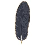 LIOOBO Black Plume-shaped Jewelry Display Tray with Gold Edge, Ceramic Bracelet Storage Plate for Desktop Organizer, 10-inch Fashionable Leaf Design Jewelry Holder for Accessories