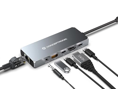 Conceptronic DONN22G Replicatore di Porte e Docking Station per Laptop Cablato USB 3.2 Gen 2 Type-C Grigio - 4