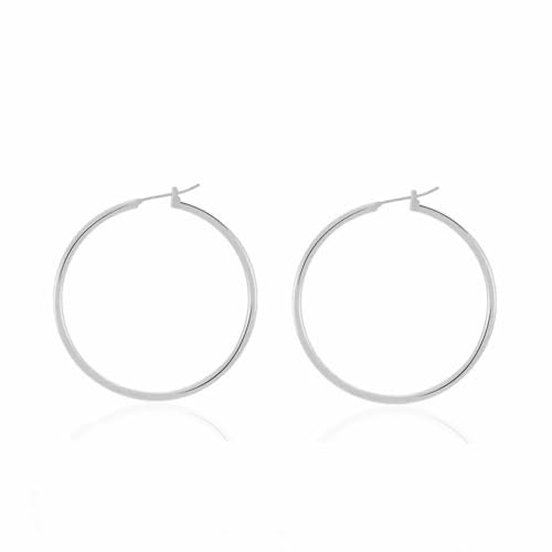 Kritz Pendientes Creoles para Mujeres Chapado en Plata - Finos Pendientes Aros Acero Hipoalergenicos Tamaños 30 40 50 70mm - Joyas Regalo para Chicas (30mm)