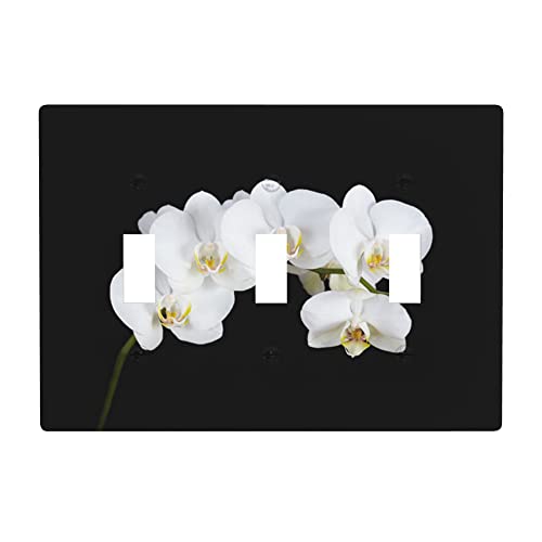 White Orchid Triple Toggle Light Switch Cover Decorative Wall Plate 3 Gang Toggle 4.5X6.38In #TOP4