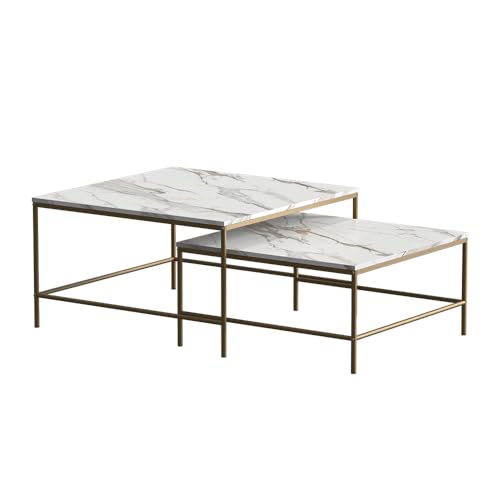 Vicco Couchtisch-Set Ramio, Weiß/Gold, 80 x 80 cm 2 Teile