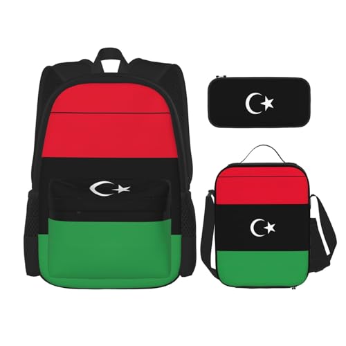 YHBLYKXP Libyan flag Backpack 3-Piece Casual Backpack Set (Backpack + Waist Bag + Small Pouch), Unisex Daypack