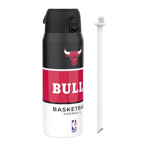 Ion8 NBA Chicago Bulls Borraccia Termica con Cannuccia Rimovibile, 750ml/24oz, a Prova di Perdite, Facile da Aprire, Serratura Sicura, Lavabile in Lavastoviglie, Maniglia per il Trasporto