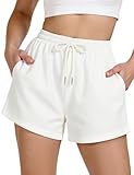 Women's Sweat Shorts Sweatshorts Summer Lounge Cotton Drawstring Cute Fleece Shorts with Pockets Athletic Running Active Elastic Jersey French Terry Shorts 2025 Women Cloth Sweatpants Trendy White