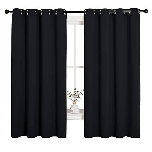 Image of NICETOWN Bathroom Blackout Curtains and Drapes, Black Solid Thermal Insulated Grommet Blackout Drapery Panels for Window (2 Panels, 55 inches Wide by 68 inches Long, Black)