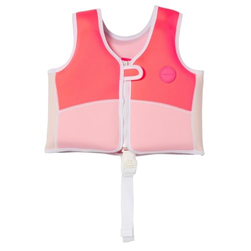 SUNNYLiFE Swim Vest - Constructed with Neoprene Plus a Secure Front Zip and Develop Water Confidence. | Toddler Swim Vest (Melody The Mermaid | Neon Strawberry 2-3)