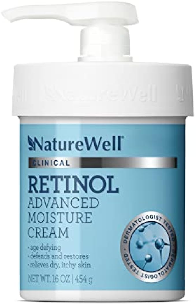 NATURE WELL Clinical 2.0 Retinol Advanced Moisture Cream for Face, Body, & Hands, Boosts Skin Firmness, Enhances Skin Tone, No Greasy Residue, Includes Pump, 16 Oz