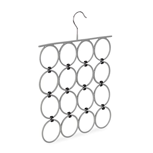Relaxdays Percha Accesorios, Organizador Pañuelos con 16 Anillos, Hierro-PVC, Gris, 40 x 31 x 0,5 cm