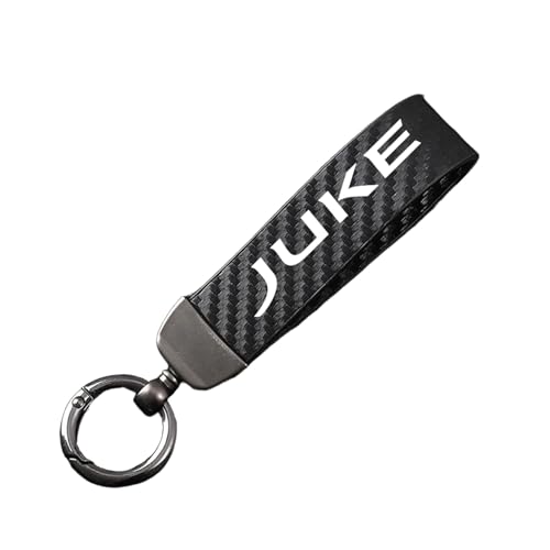Carbon Fiber Leather Car Keychain for fob Nissan Juke Keyring 360Rotatable Swivel Anti-Lost D-Ring Black-12.5cm