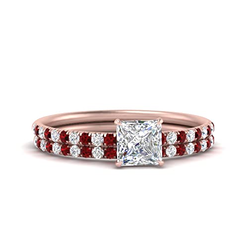 Alliance assortie or rose et bague pavée princesse pour le quotidien