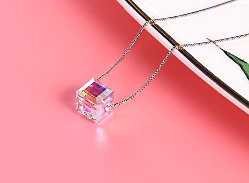 PLATO H S925 Sterling Silver Necklace Crystals Cube Pendant for Women Unique Jewelry with Exquisited Gift Box Valentines Mothers Day for Her2