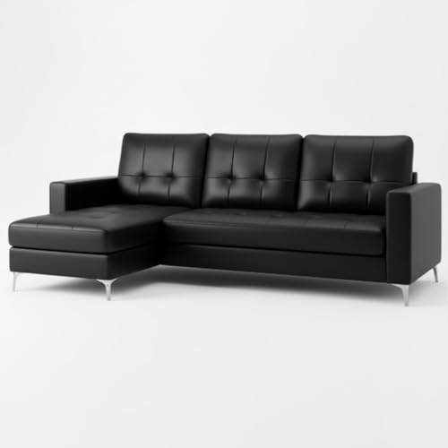 Image of CASASTYLE Madison 4 Seater Leatherette LHS L Shape Sofa Set (Black) Premium Finish | Ideal for Living Rooms