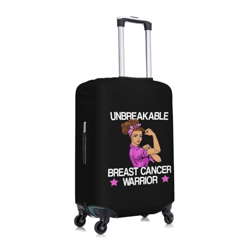 Unbreakable Breast Cancer Warrior Travel Luggage Cover Suitcase Protector Fits 26-28 Inch Case(Black,L)2