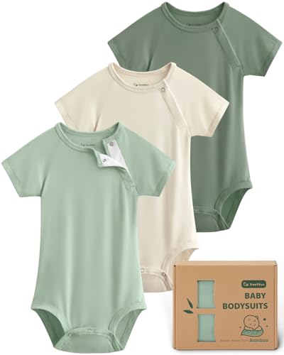 Yoofoss Baby Bodysuits Rayon Made From Bamboo Soft Baby Short Sleeve Baby Boys Girls Clothes Breathable Newborn Infant Romper 3 Pack 3-6 Months Apricot&Green