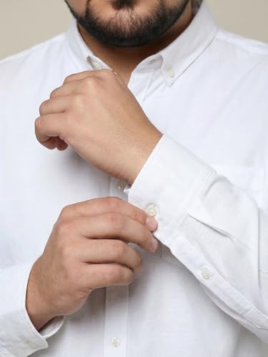 Image of Urbano Plus Men's Cotton Full Sleeve Regular Fit Solid Oxford Shirt with Button-Down Collar