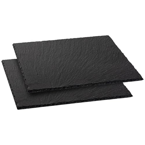 Argon Tableware 2x Square 33cm x 33cm Slate Serving Platter - Ideal For Cheese & Cake Tray - Rustic Farmhouse Style Hand Cut Slate Board - Christmas Table Display