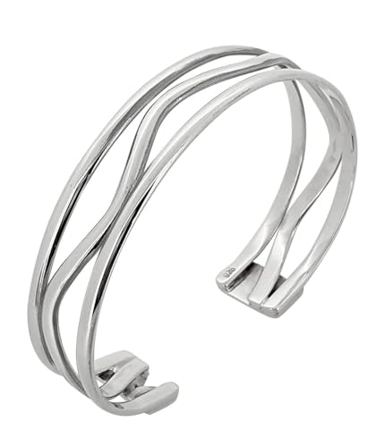 TreasureBay Brazalete Ancho de Plata de Ley 925 para Mujer | Pulsera Cuff de Plata | Pulido Brillante | Ajustable | Regalo Elegante