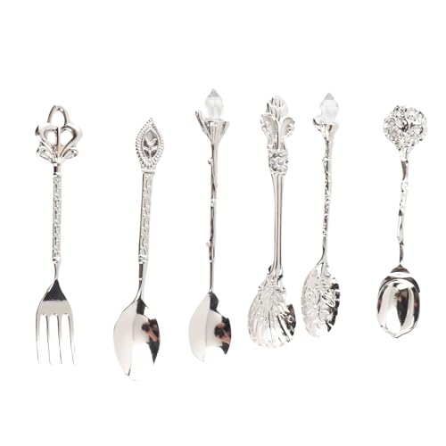 HUSHUI Juego de Cubiertos Vintage de 6 Uds con Innovadoras Cucharas y Tenedor Retro para Cocina Casera, Materiales Ecológicos de Aleación de Zinc (#2)