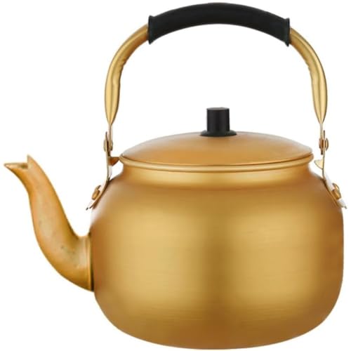 Youlines アルミケトル 大容量6L-8L-10L、広口、コーティングなし、錆びない、ガスと直火に対応、均一に加熱、断熱ハンドル、お手入れ簡単、コーヒー、紅茶、水、商業/家庭用に適しています (6L)