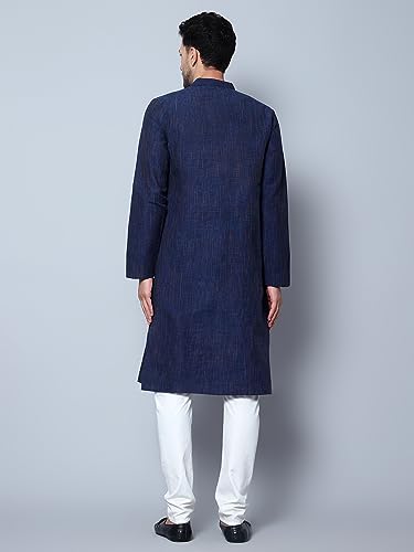 LATEST CHIKAN Men's Cotton Regular Textured Long Kurta Full Sleeves - Casual Ethnic Wear