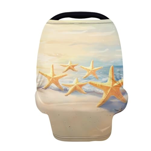 Image of Beach Starfish Baby Car Seat Covers Multi-Purpose Sun-Proof Car Seat Cover Breastfeeding Shawl Durable Multi-Use Car Seat Canopy Cover Dust Cover